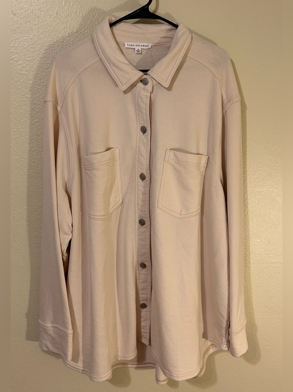 NWT Jane Delancey Women's 3x Beige Knit Garment Dye Button Down Shirt Shacket